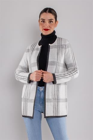 34340 Sıfır Yaka Cepli Triko Kadın Ceket