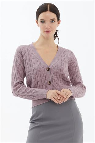 34362 VYaka Saç Örgü Kadın Triko Hırka