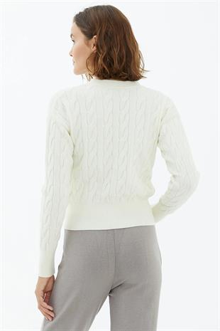 34362 VYaka Saç Örgü Kadın Triko Hırka