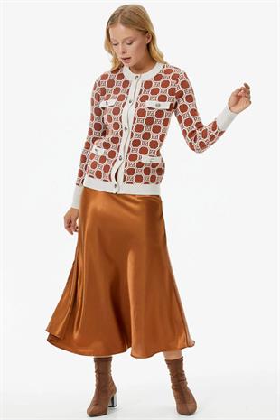 34411 Sıfır Yaka Düğmeli Dama Desenli Triko Hırka