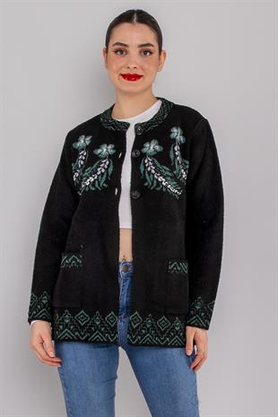 34439 Gold Düğmeli Çizgili Kısa Triko Hırka