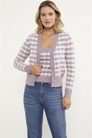 34447 Kare Desen Bluz Hırka Triko Takım