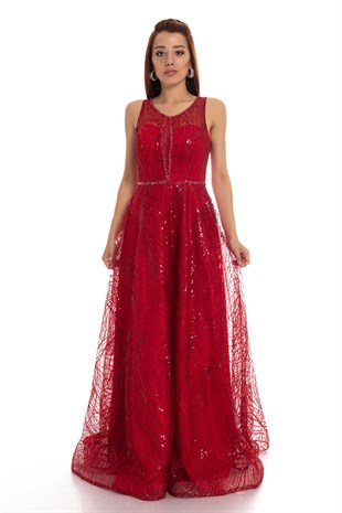 346 KB Pulpayet Beli Boncuk Detay Uzun Elbise