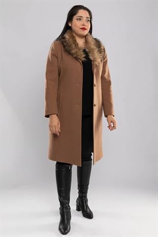 3620-Y Büyük Beden Pm Yaka Kürklü Kadın Kaban