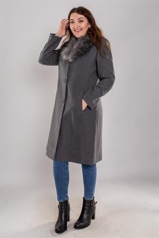 3620-Y Büyük Beden Pm Yaka Kürklü Kadın Kaban