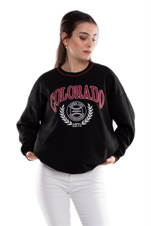 3648 Bisiklet Yaka Colorado Baskı İçi Şardonlu Pamuk Sweat