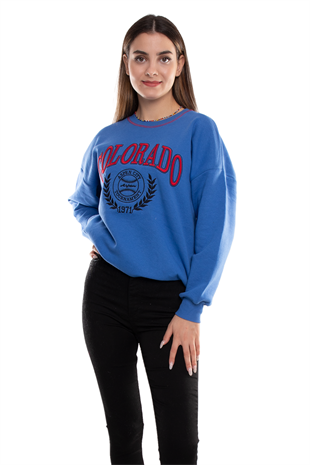 3648 Bisiklet Yaka Colorado Baskı İçi Şardonlu Pamuk Sweat