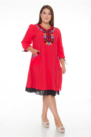 3676 YAKA RENKLİ NAKIŞ İŞLİ OTANTİK ELBİSE