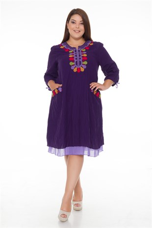 3676 YAKA RENKLİ NAKIŞ İŞLİ OTANTİK ELBİSE