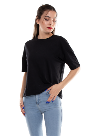 3683 Bisiklet Yaka Basic Pamuk Kadın Tshirt