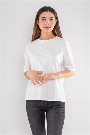 3683 Bisiklet Yaka Basic Pamuk Kadın Tshirt