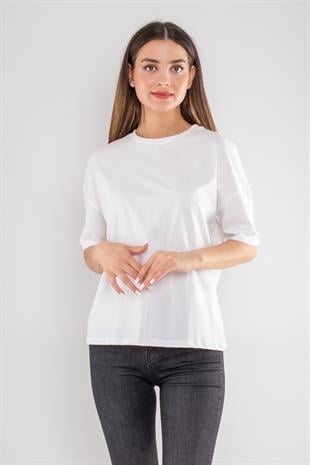 3683 Bisiklet Yaka Basic Pamuk Kadın Tshirt