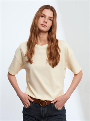 3683 Bisiklet Yaka Basic Pamuk Kadın Tshirt