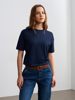 3683 Bisiklet Yaka Basic Pamuk Kadın Tshirt