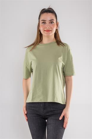 3683 Bisiklet Yaka Basic Pamuk Kadın Tshirt