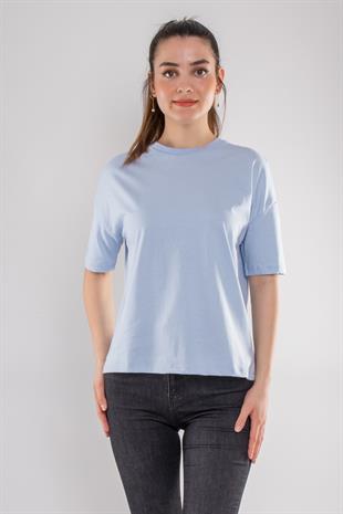 3683 Bisiklet Yaka Basic Pamuk Kadın Tshirt