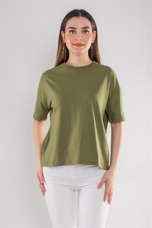 3683 Bisiklet Yaka Basic Pamuk Kadın Tshirt