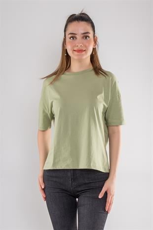 3683 Bisiklet Yaka Basic Pamuk Kadın Tshirt