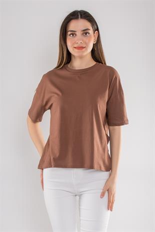 3683 Bisiklet Yaka Basic Pamuk Kadın Tshirt