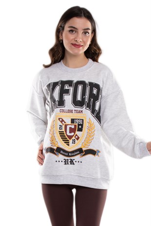 3696 Bisiklet Yaka Oxford İçi Şardonlu Pamuklu Kadın Sweat