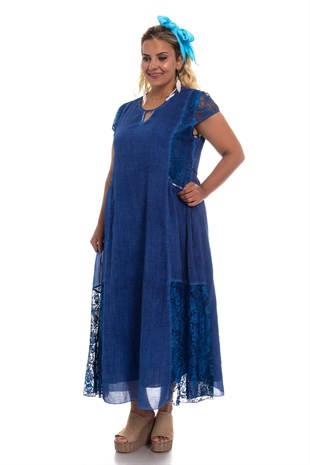 3734 Dantel Detay Pamuk otantik Elbise