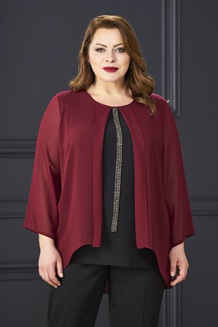 374 Büyük Beden SuYolu Taş İşlemeli İkili Şifon Bluz