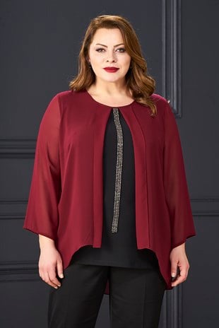 374 Büyük Beden SuYolu Taş İşlemeli İkili Şifon Bluz