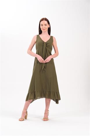 3808 Beden Beden Kolsuz Desenli Bağlamalı Otantik Elbise