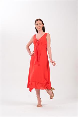 3808 Beden Beden Kolsuz Desenli Bağlamalı Otantik Elbise