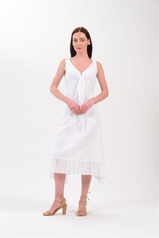 3808 Beden Beden Kolsuz Desenli Bağlamalı Otantik Elbise