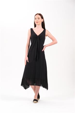 3808 Beden Beden Kolsuz Desenli Bağlamalı Otantik Elbise