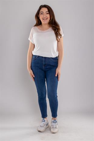 382 Büyük Beden DarPaça YüksekBel Likralı Kot Pantolon