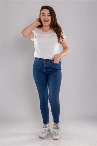 382 Büyük Beden DarPaça YüksekBel Likralı Kot Pantolon