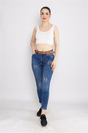 385 Linda Kanat Nakış Serpme Taşlı Kadın Kot Pantolon