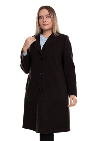 3857 Büyük Beden P.M. Düğmeli Erkek Yaka Midiboy Kadın Kaşe Kaban