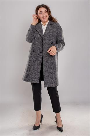 3949 Büyük Beden Oscar Kruvaze Yaka Kırçıllı 4 Düğme Kaban