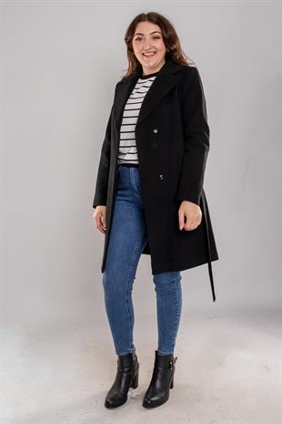 3957 Büyük Beden P.M. Kruvaze Yaka Gizili Çıtçıtlı Kuşaklı Kşae Kaban