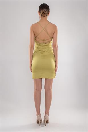 4017 Sırt İpli Degaje Yaka Kristal Kısa Elbise