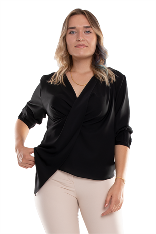 4023 Büyük Beden Kruvaze Yaka Eteği Asimetrik Şifon Bluz