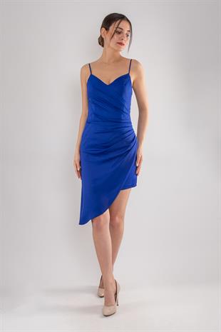 4027 İp Askı Yanı Drapeli Kısa Elbise