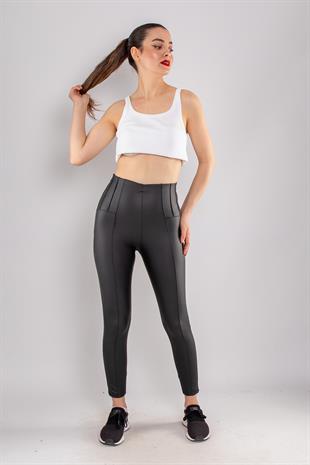 4140 Nevrü Mat Deri Beli Çimalı Tayt