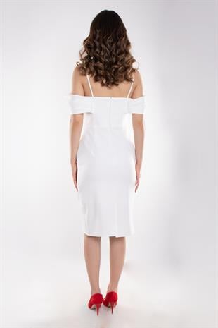 4150 Vyaka İpAskı Valon Kol Detay Kısa Krep Elbise