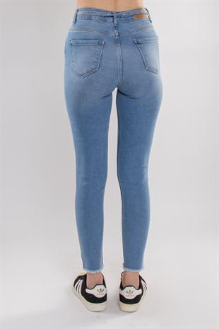 418 Paça Yırtıklı Taşlı Kot Kemerli Pamuklu Kadın Kot Pantolon