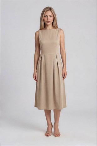 4343 Pile Detay Kalın Askılı Kısa Elbise