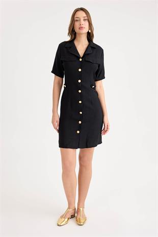 443 Gold Düğmeli Bel Apolet Detay Viscon Elbise