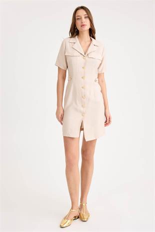 443 Gold Düğmeli Bel Apolet Detay Viscon Elbise