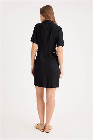 443 Gold Düğmeli Bel Apolet Detay Viscon Elbise