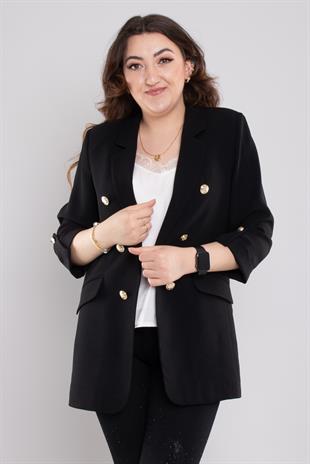 4603 Büyük Beden Gold Düğmeli Blazer Tunik Ceket