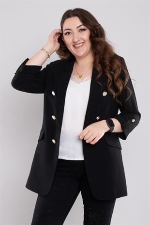 4603 Büyük Beden Gold Düğmeli Blazer Tunik Ceket