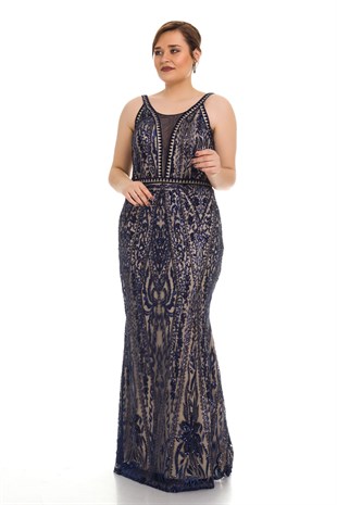 4638 YANI PENCERELİ PAYETLİ BALIK ELBİSE